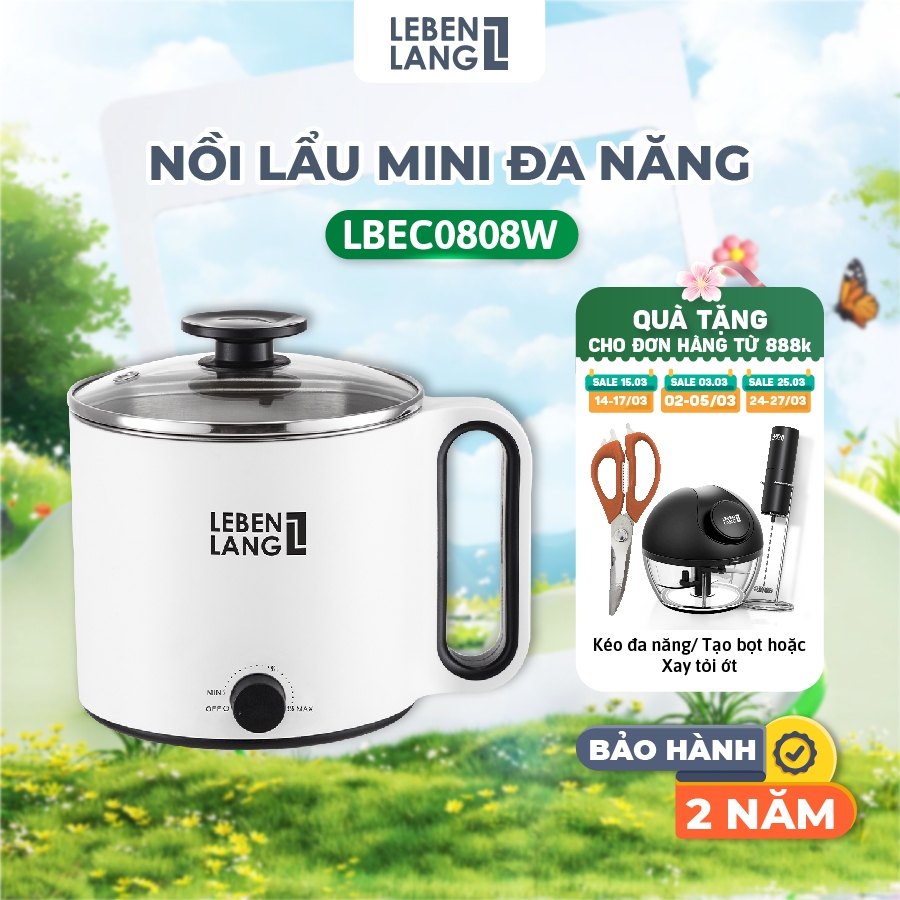 Nồi Lẩu Điện Mini Chống Dính Lebenlang LBEC0808 – Dung Tích 1500ml, Thương Hiệu Đức, Bảo Hành 2 Năm