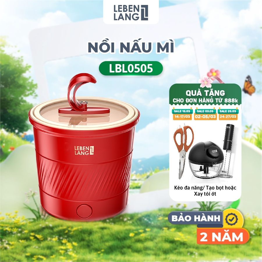 Nồi Nẩu Nấu Mì Đa Năng Mini Lebenlang LBL0505 - 600W, Dung Tích 1100ml, Bảo Hành 2 Năm, Chính Hãng