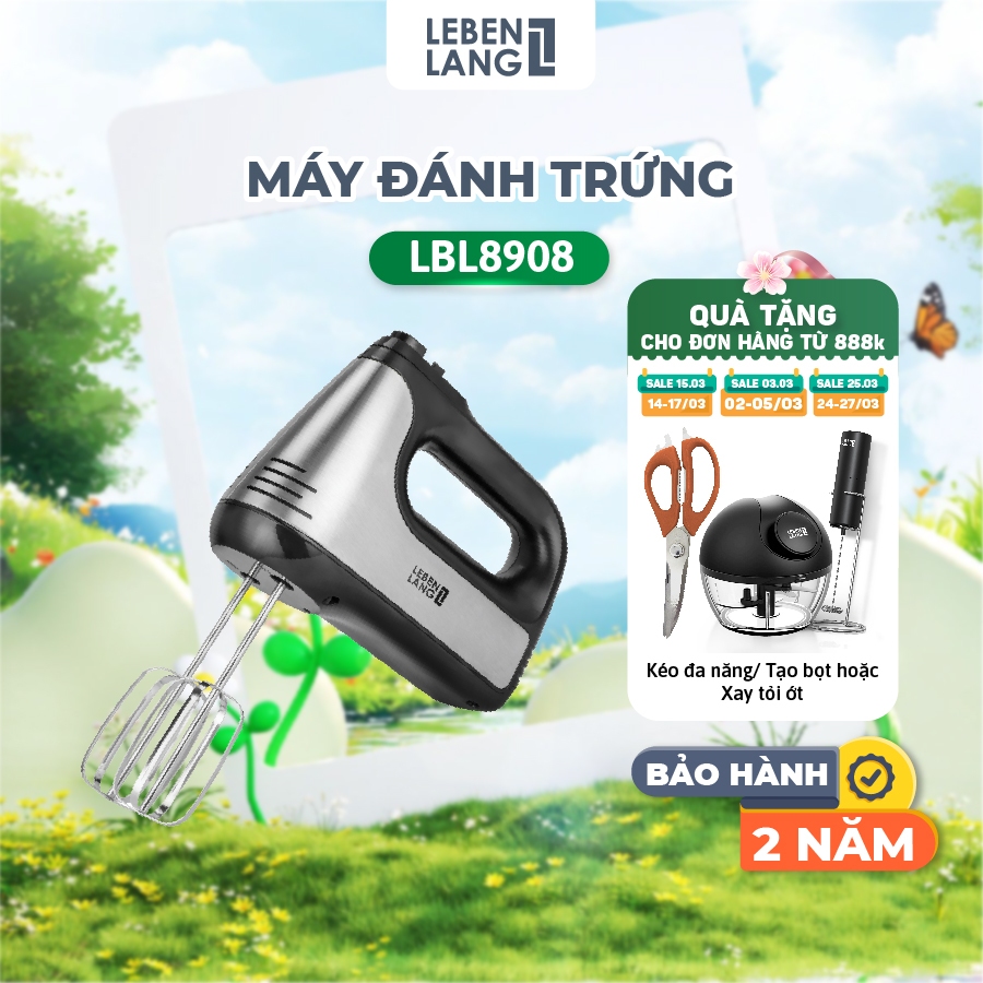 [Chính Hãng - Bảo Hành 2 Năm] Máy Đánh Trứng Cầm Tay Lebenlang LBL8908 Kèm Que Trộn Bột 400W