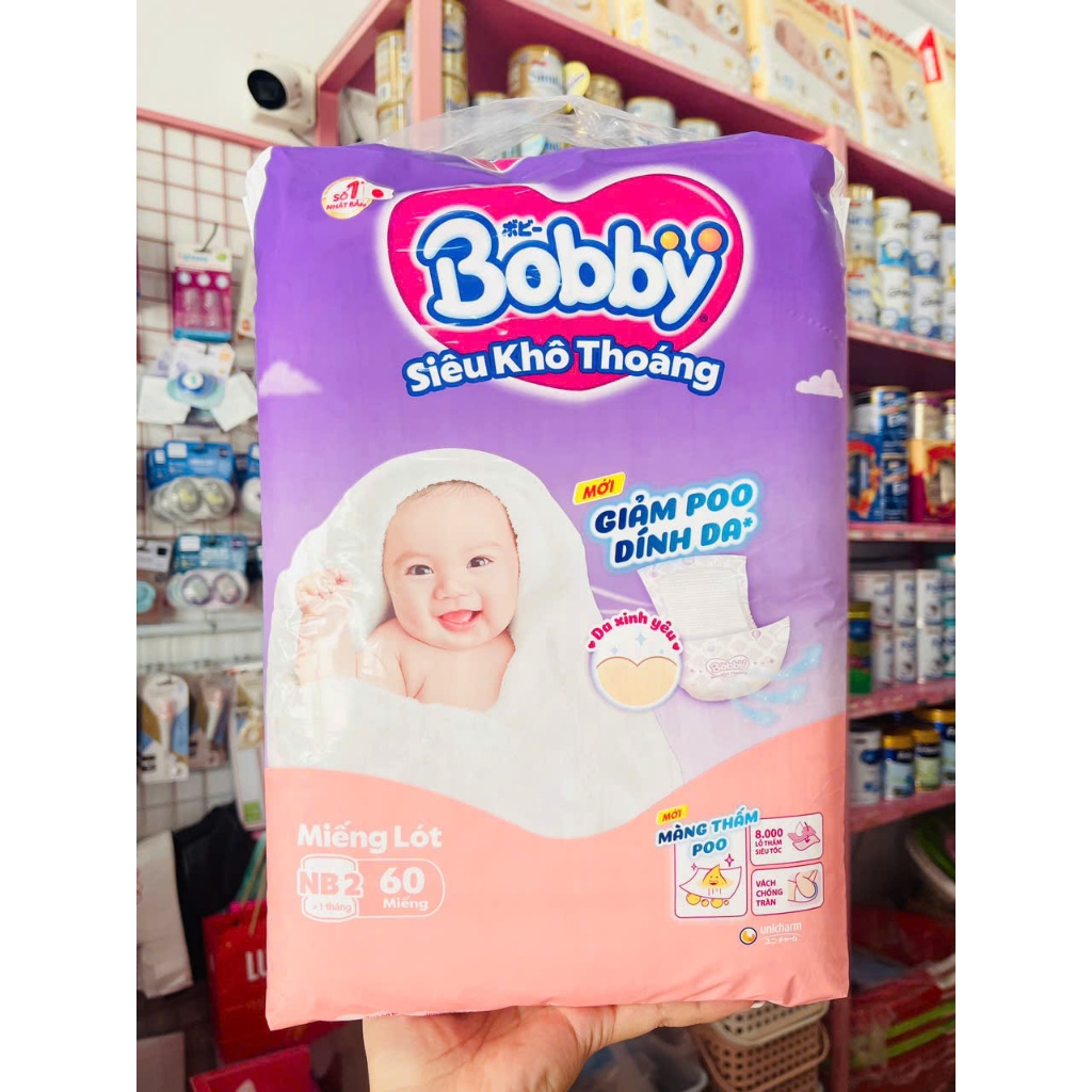 MIẾNG LÓT SƠ SINH BOBBY NB2 BỊCH 60 MIẾNG