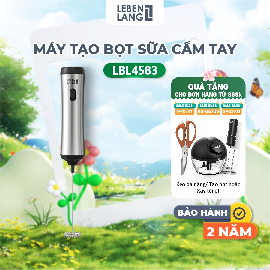 [Best] Máy Đánh Bọt Cafe Cầm Tay Kèm Giá Đỡ Lebenlang LBL4583, Sạc Điện, Công Suất 10W Bảo Hành 2 Năm