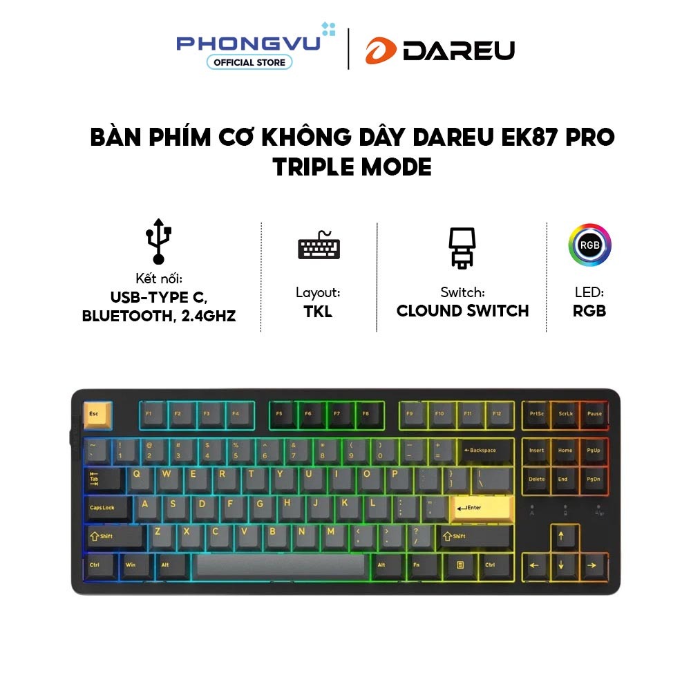 Bàn phím cơ DareU EK87 Pro Triple Mode - 87 phím - Cloud Switch - Gasket Mount - Bảo hành 24 tháng