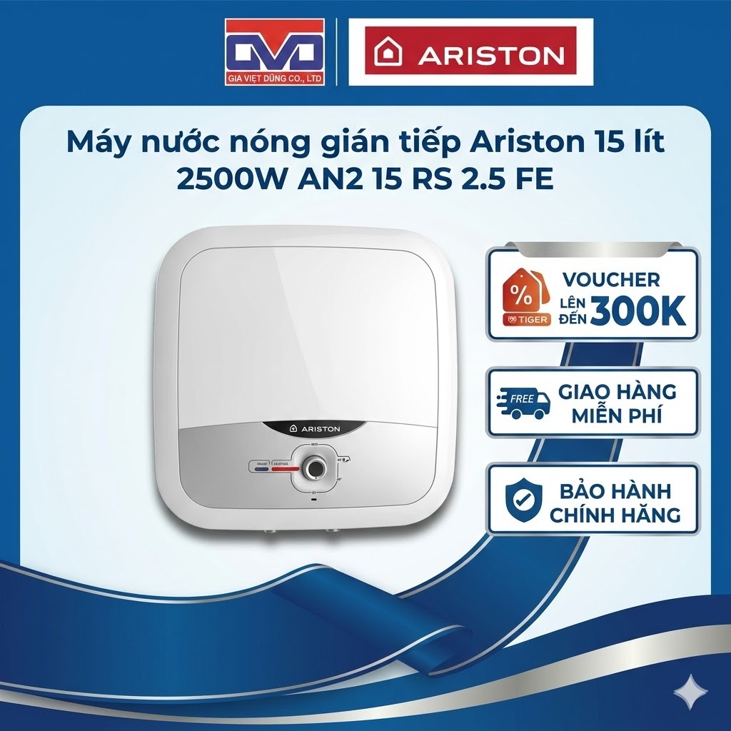 Bình nước nóng gián tiếp Ariston Andris 2 15L - Có đèn báo nước  - AN2-15RS2.5FE - Hàng chính hãng