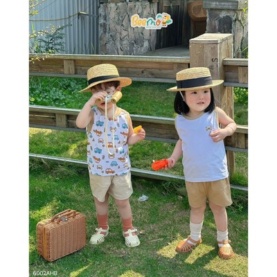 Combo 2 áo ba lỗ Beemo hoạ tiết dễ thương vải thun co giãn cho bé đi học, đi chơi từ 9-21kg 6002AHB