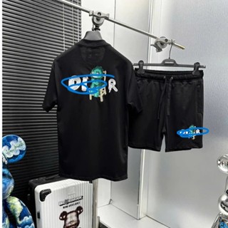 Bộ cộc Nam Mùa hè Khủng Long  xanh thêu ngực phong cách_bộ cộc hè nam mã mới cao cấp