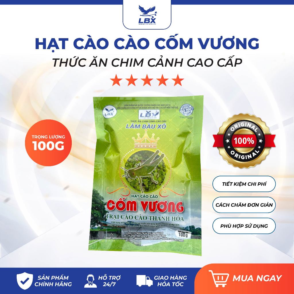 Hạt cào cào Cốm Vương Lâm Bầu Xô 100g – thức ăn bổ sung thay thế mồi tươi cho chim cảnh, tăng lửa, c