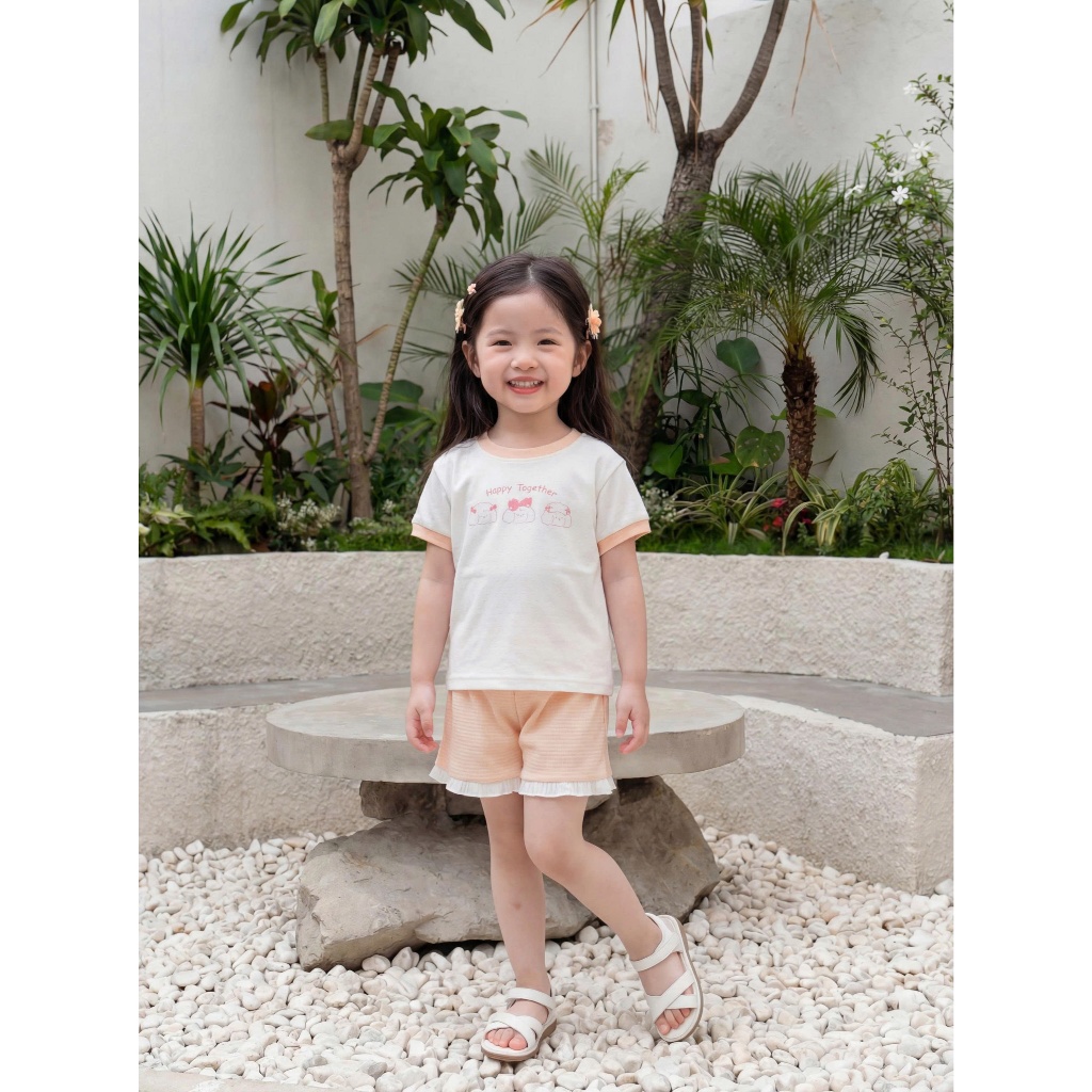 Set bộ cộc tay bé gái Miniumbaby hình cún điệu đà, chất cotton thoáng khí mềm mát bé 1-6 tuổi SB2458