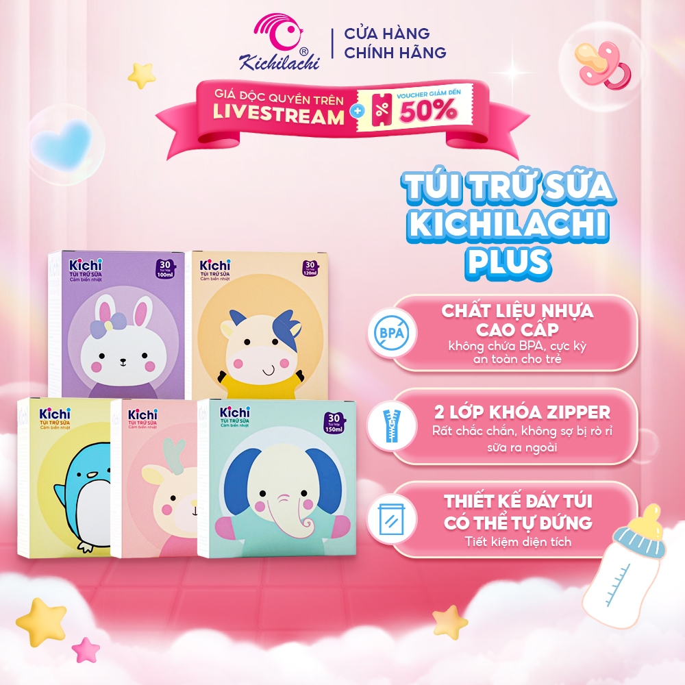 Túi Trữ Sữa Kichilachi Có Vòi, Cảm Biến Nhiệt Độ, Có Khóa Zip Chắc Chắn Chống Rò Rỉ