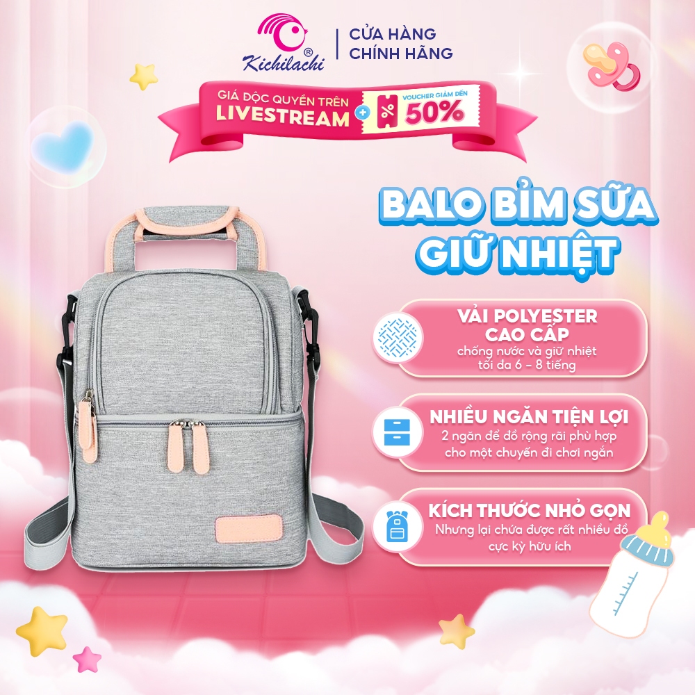 Balo bỉm sữa giữ nhiệt Kichilachi, túi bỉm sữa chống nước bảo quản sữa mẹ size nhỏ- M0038