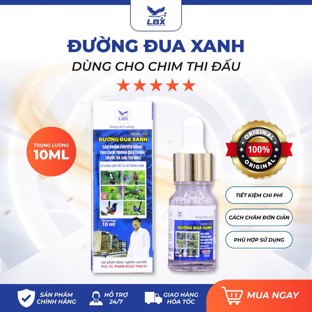 Dung dịch uống Đường Đua Xanh 10ml Lâm Bầu Xô – bổ sung trước và sau thi đấu cho chim cảnh, hỗ trợ phục hồi tăng thể lực