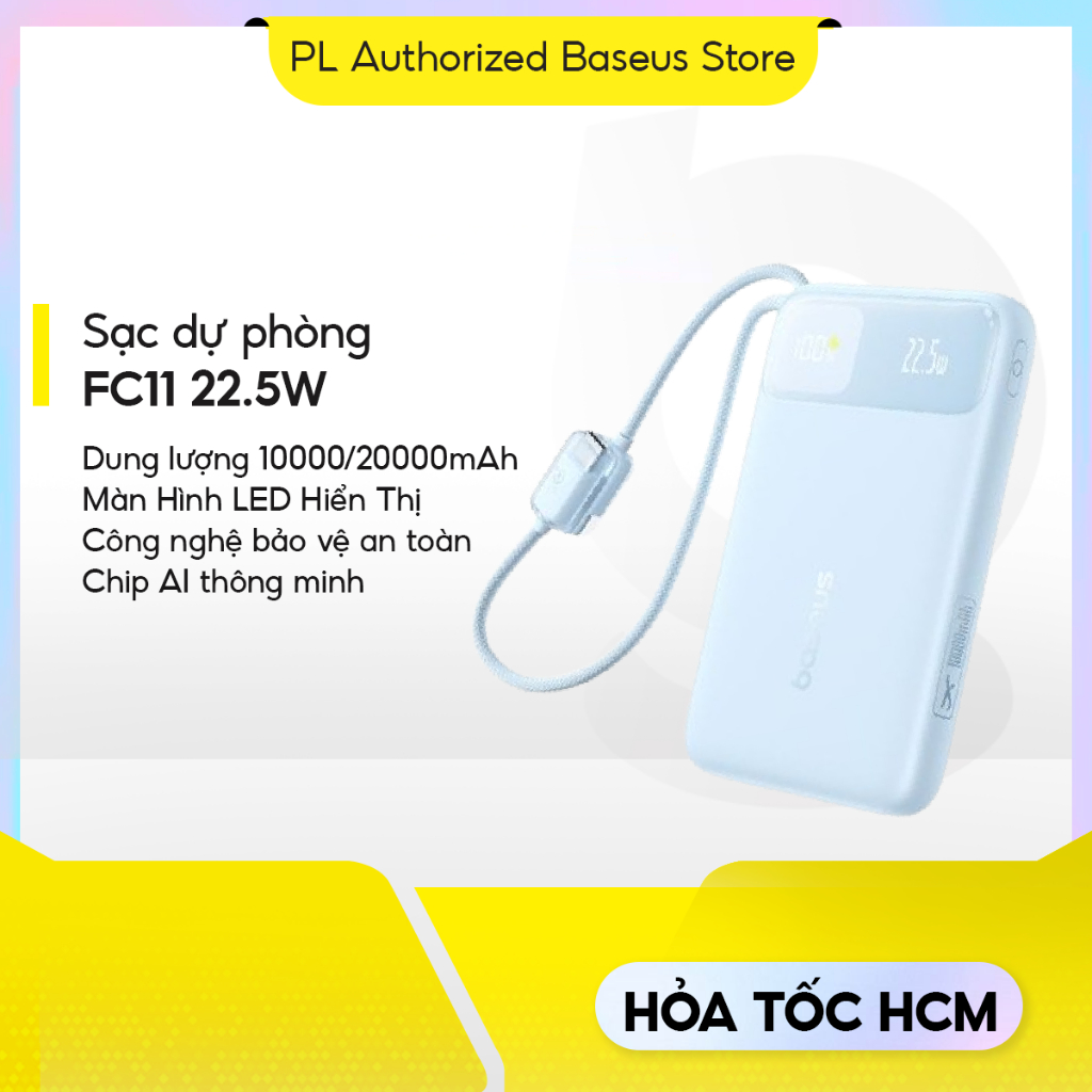 Sạc Dự Phòng Baseus FC11 10000/20000mAh 22.5W PD Tích Hợp 2 Dây Cáp 4 Cổng sạc ra khóa liên động
