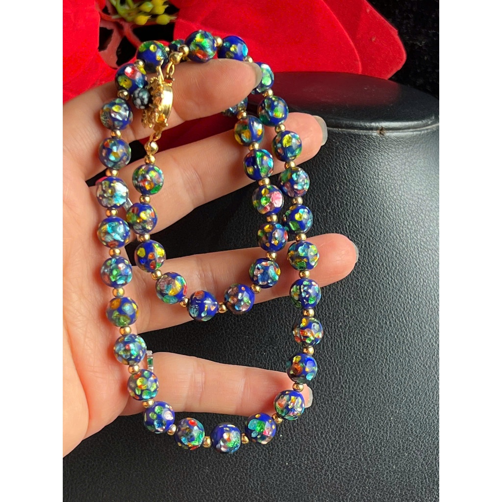 Chuỗi vòng cổ đá nữ.oa (1 loại thủy.tinh cổ cao.cấp Nhật) hạt 9 li dài 46 cm khóa đẹp hàng đấu si Nh