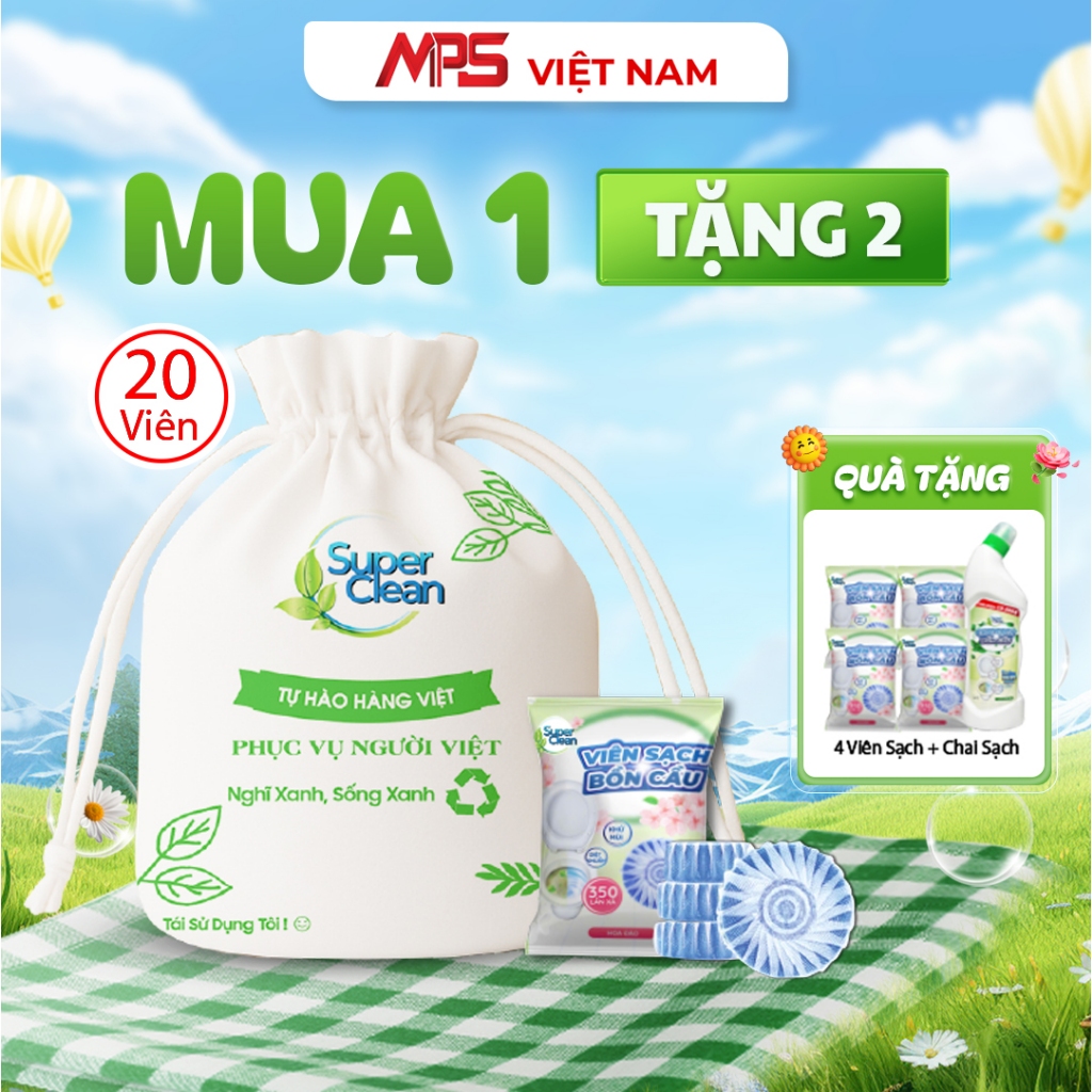 Combo 20 Viên Sạch Bồn Cầu Super Clean - Tặng 4 viên sạch bồn cầu Super Clean và 1 Chai Sạch Bồn Cầu