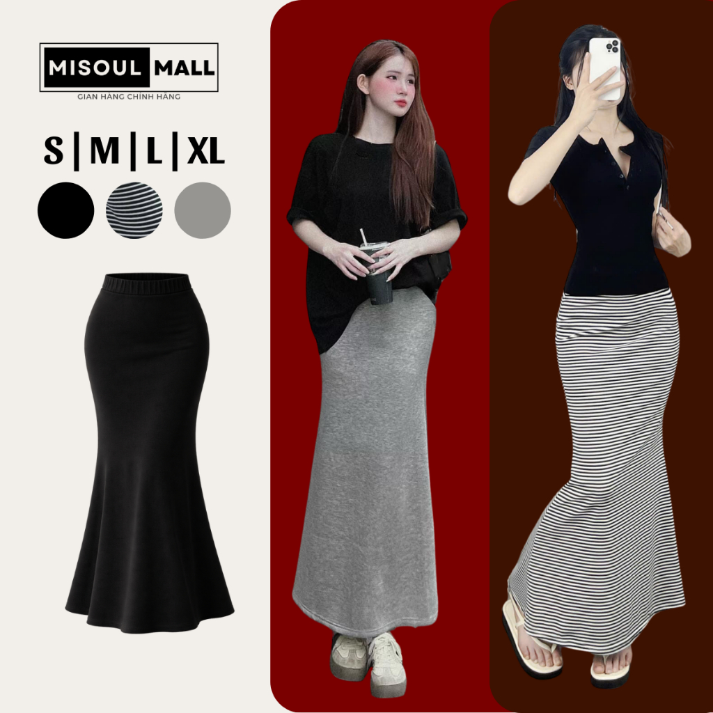 Chân Váy Đuôi Cá Dáng Dài Midi Cạp Chun Chất Cotton BigSize MiSoul Mall, Chân Váy Suông Dài Cạp Phẳng 326 - 427