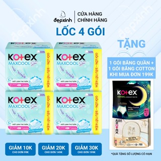 Lốc 4 gói băng vệ sinh Kotex Maxcool French Spa siêu mỏng cánh 23cm (4gói x 20 miếng)
