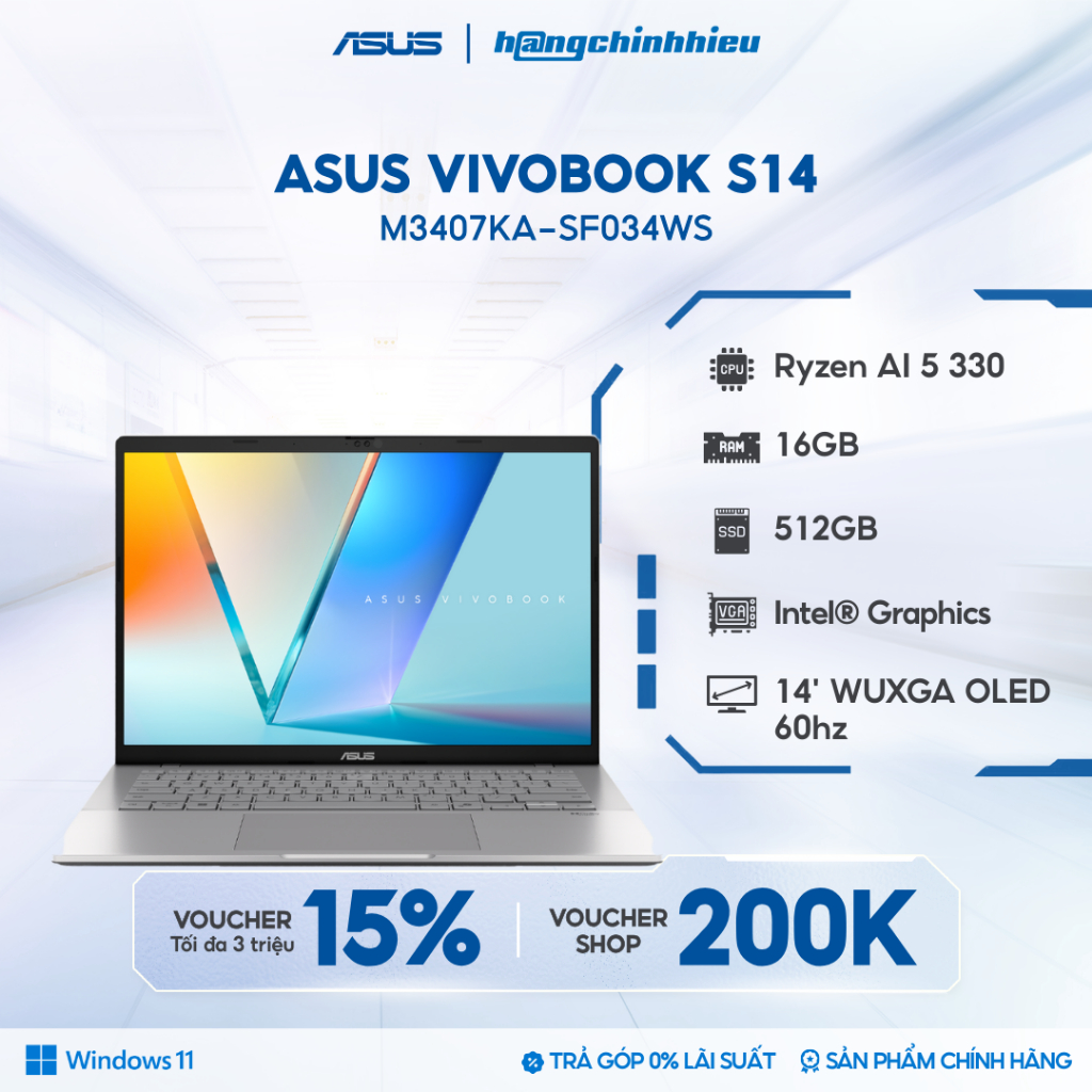[Tặng Office Home 2024] Laptop ASUS VivoBook S14 M3407KA-SF034WS  Chip Ryzen AI 5 330/ Ram 16GB / SS