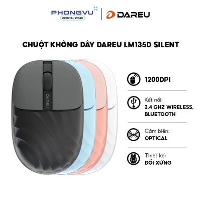 Chuột không dây DareU LM135D Silent - Dual Mode (Bluetooth/2.4GHz) - 1200 DPI - Bảo hành 24 tháng