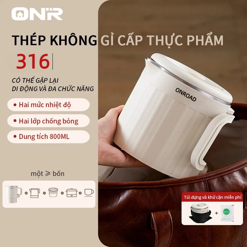 Ấm Siêu Tốc Mini Gấp Gọn 800ML ,Đun Sôi 5 Phút ,Thép Không Gỉ 316 ,Lý Tưởng Du Lịch , Ký Túc Xá