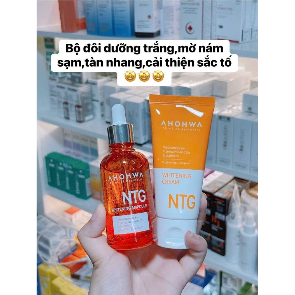 Ahohwa Serum và Kem Whitening Ampole NTG Ahohwa Bộ đôi dưỡng trắng mờ nám sạm tàn nhang cải thiện sắ