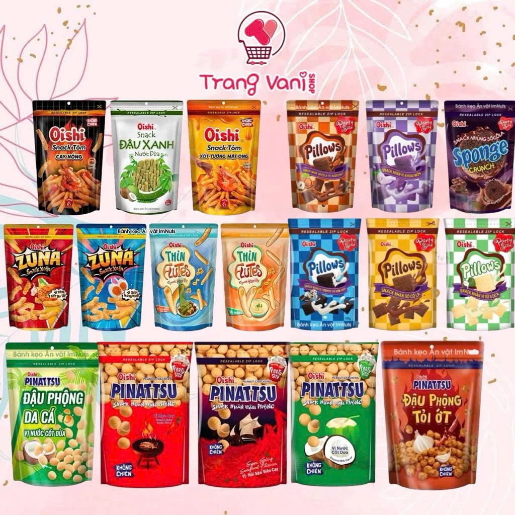 [THÙNG 20 GÓI] Snack - Đậu Phộng - PILLOW Oishi túi zip Đủ Vị