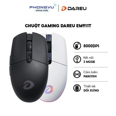 Chuột Gaming không dây DareU EM911T - Triple Mode - Cảm biến PAW3104 - 8000 DPI - Bảo hành 24 tháng