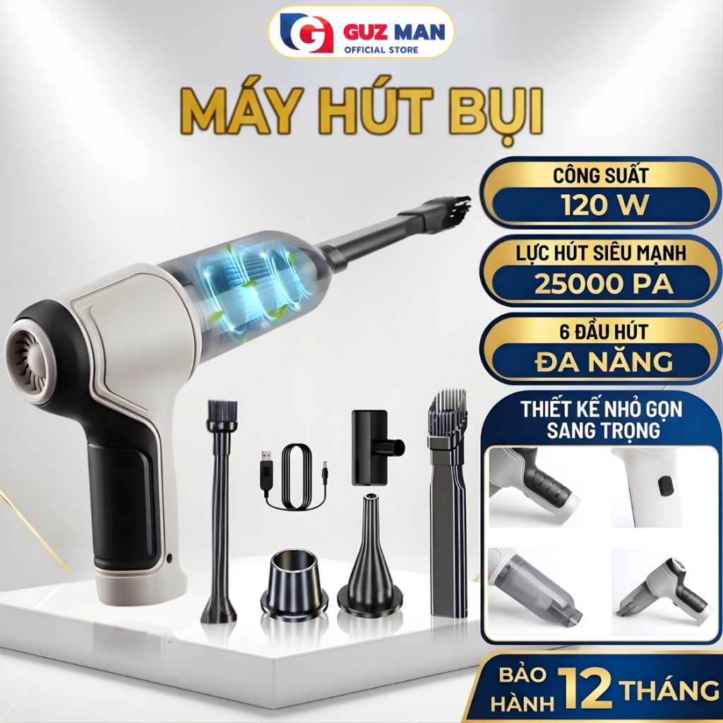 Máy Hút Bụi Cầm Tay Mini Đa Năng công suất 120W Lực hút mạnh 25000PA cho Ô tô Giường nệm Nhà cửa