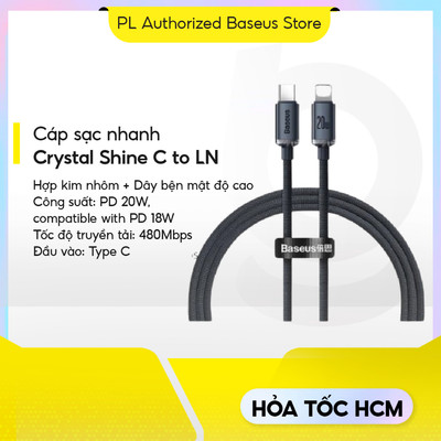 Cáp Sạc Nhanh Baseus Crystal Shine Dây dù PD 20W USB C Sang điện thoại i8-14 chống đứt gãy