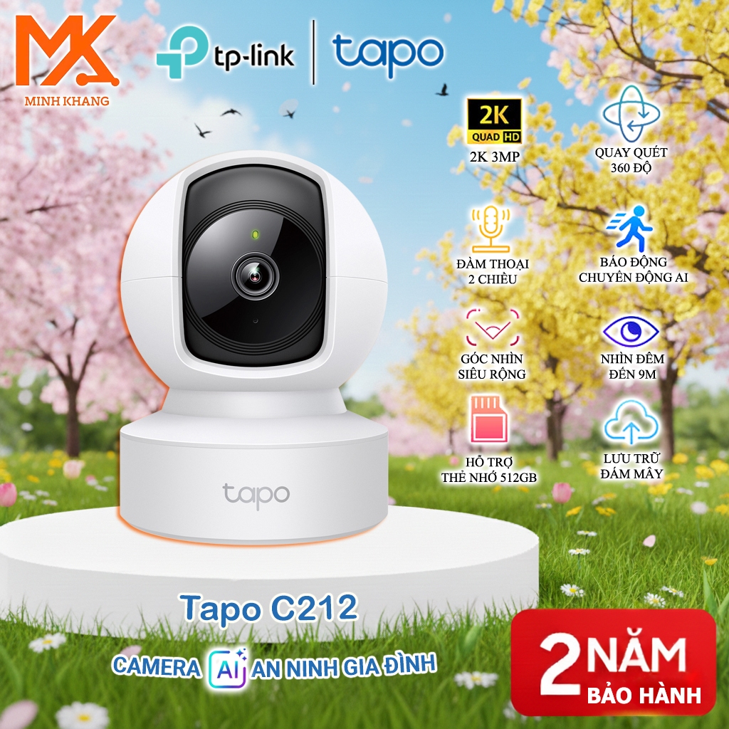Camera An Ninh Gia Đình AI Tapo C212 – Quay Quét 360°, Theo Dõi Người, Wi-Fi 2K