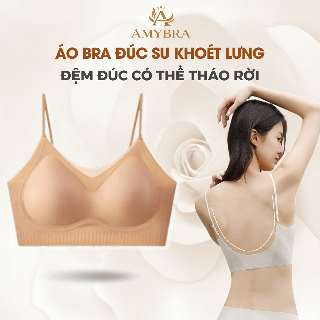 Áo Ngực Nữ Su Lạnh Mút Vừa Mềm Mịn Thoáng Khí, Áo Lót Không Gọng Khoét Lưng Chữ U AMYBRA A2602