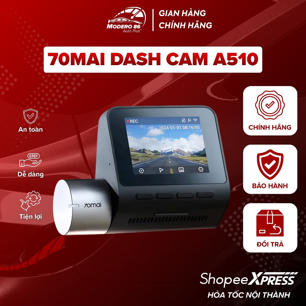 Camera Hành Trình 70mai Dash Cam A510 - Phiên Bản Quốc Tế Mới Cập Nhật độ phân giải 1944p HDR kết hợ