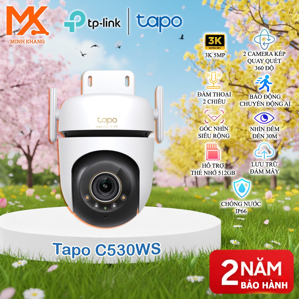 [Tapo Chính Hãng] Camera Wi-Fi Ngoài Trời Tapo C530WS – An Ninh 5MP, Quay Quét 360°, Chuẩn Màu Ban Đ