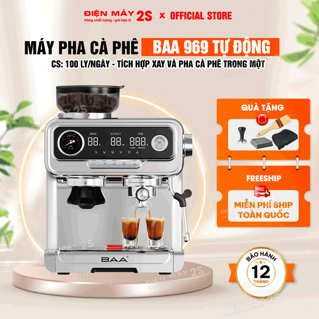 [HCM-Có VAT] Máy Pha Cafe, Máy Pha Cà Phê BAA 868 Tự Động, BAA 969 Công Suất 120-150 Ly - Kinh Doanh Quán Cà Phê Nhỏ