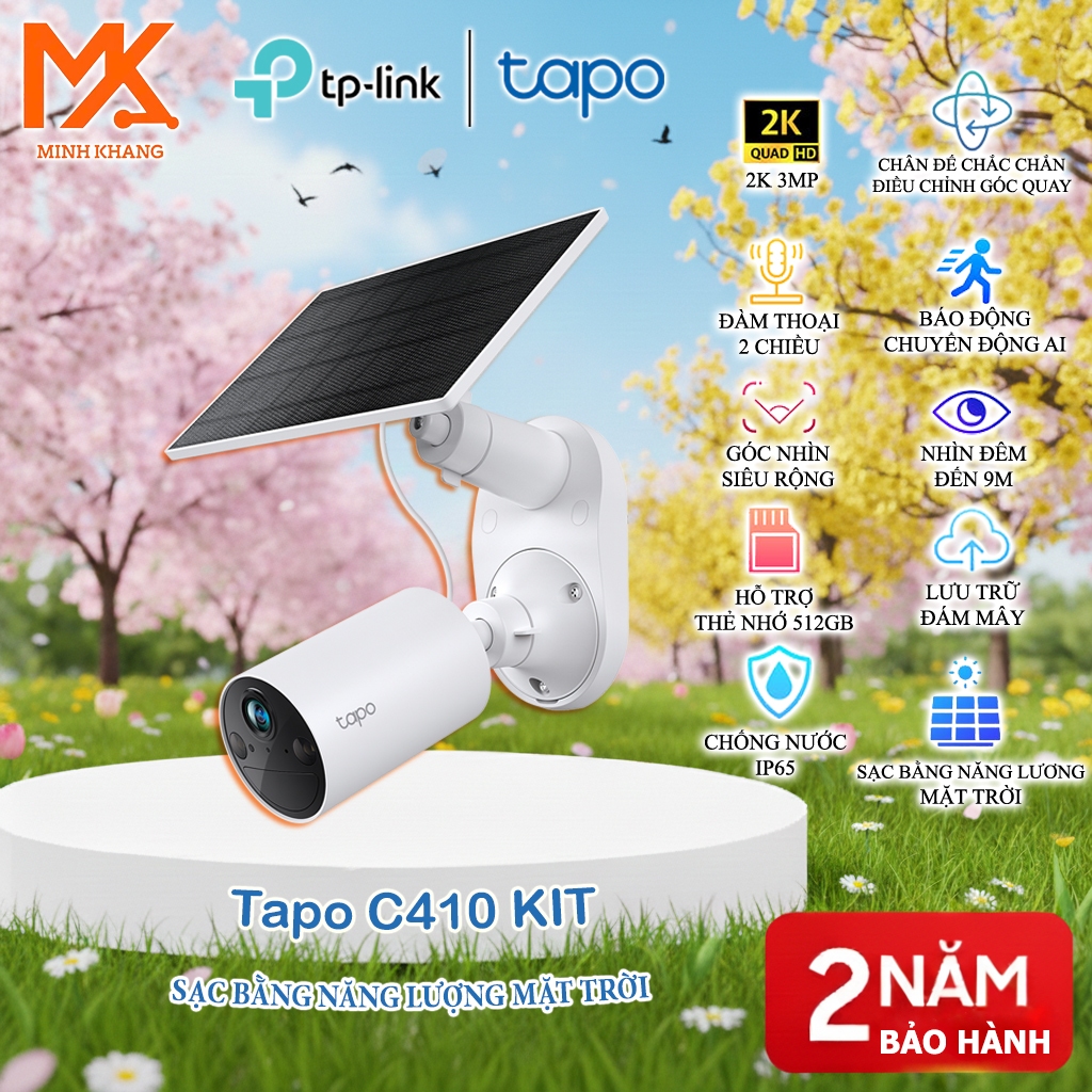 Bộ KIT Camera Ngoài Trời Năng Lượng Mặt Trời Tapo C410 – Chính Hãng, Dùng Pin, Hình Ảnh 2K QHD, Phát