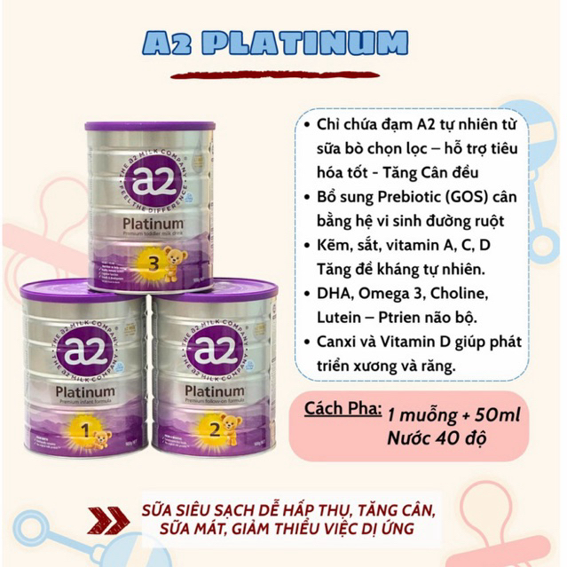 Sữa a2 Platinum số 1, 2, 3, 4 (900g) – Đạm A2 dễ tiêu hóa, hỗ trợ bé phát triển toàn diện