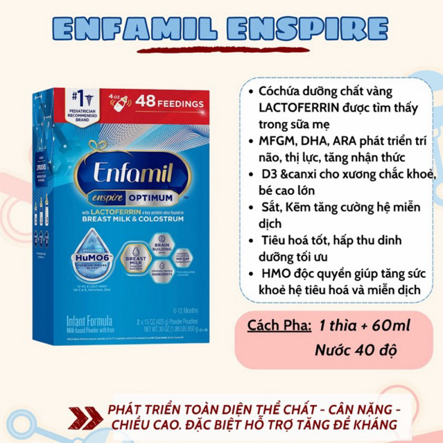 Enfamil Enspire Optimum - Sữa enspire xanh cho bé sơ sinh [Hàng Mỹ Bay Air]