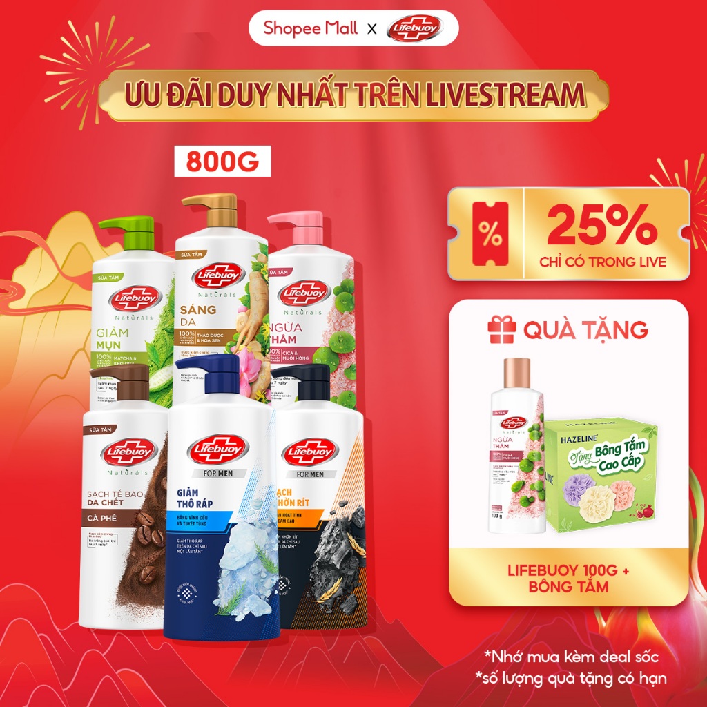 [LIVE] Sữa Tắm Lifebuoy 800gr Detox Và Sạch Sâu Khỏi Bụi Mịn Pm2.5 Detox 100% Từ Thiên Nhiên Diệt Kh