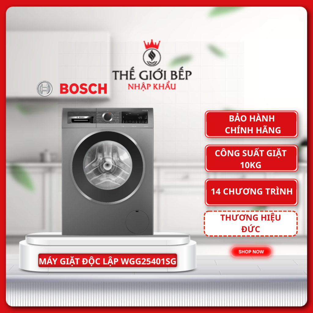 Máy Giặt Bosch WGG25401SG Serie 6 – Máy Giặt Cửa Trước 10kg, Êm Ái & Tiết Kiệm