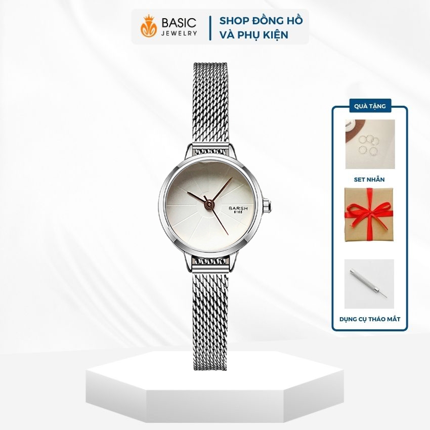 Đồng Hồ Nữ Barsh DH54 Mặt Tròn Dây Lưới Nhỏ Gọn, Thanh Lịch Phong Cách Vintage Basic Jewelry