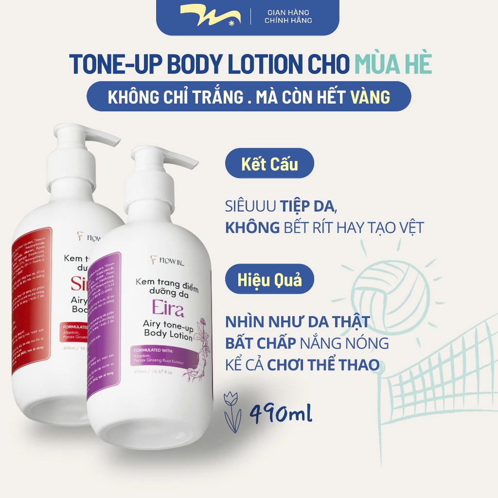 Kem Nâng Tone Body Flow In 490ml Không Lộ Vân, Thấm Siêu Nhanh, Giữ Tone Lâu