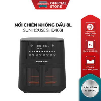Nồi chiên không dầu 8L Sunhouse SHD4081 -Nướng gà nguyên con - Khoang chiên trong suốt - Hẹn giờ đến 15h