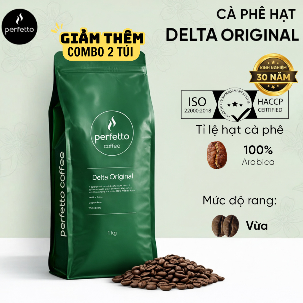 [Perfetto Coffee] Cà phê hạt Delta Original 100% Arabica 1000g