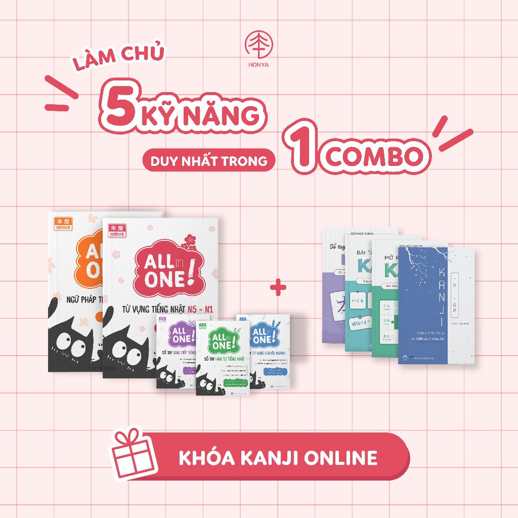 [QUÀ TẶNG HONYA] Sách Học Tiếng Nhật N5-N1 All In One, Kanji Thi Tập, Tặng Tài Liệu, Khóa học
