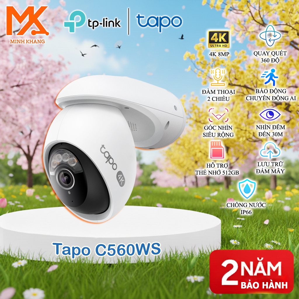 [TAPO CHÍNH HÃNG] Camera Ngoài Trời Tapo C560WS 4K – Wi-Fi, Quay Quét 360°, Màu Đêm, Phát Hiện Chuyể