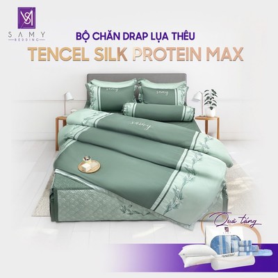 Bộ Chăn Ga Lụa Thêu SAMY BEDDING Sang trọng tinh hoa Tencel Silk Protein Max