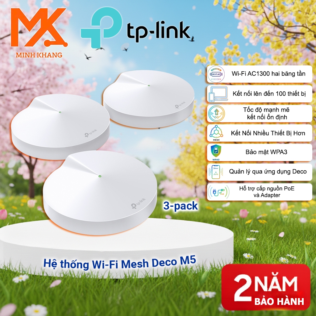 TP-Link Deco M5 AC1300 – Router Wi-Fi Mesh Toàn Nhà Cho Gia Đình, Phủ Sóng Rộng, Chính Hãng