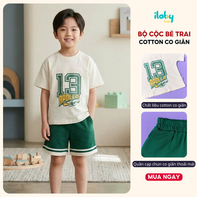 Set thể thao bé trai ILABY cotton mềm in số 13 áo cổ tròn phối quần short phong cách năng động cá tính [3566]