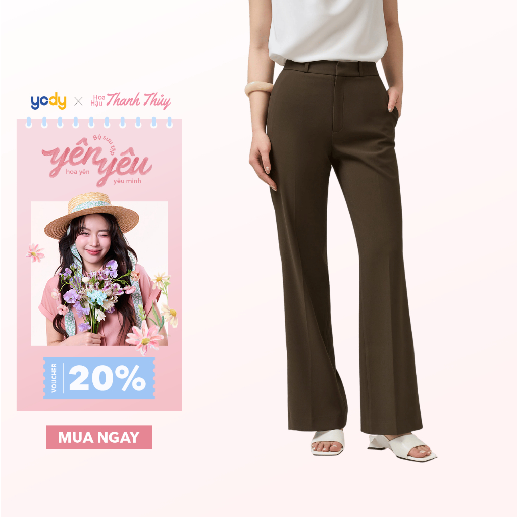 Quần YODY Quần Dài Nữ Ống Loe Dập Chữ  Logo Nổi Thời trang cao cấp  WCTR25S057