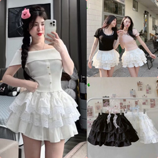 Chân váy đen bồng xoè coquette 2 tầng trắng đen cạp chun có quần trong A36