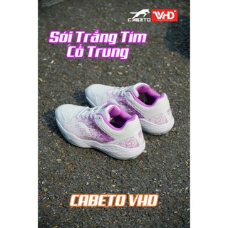 Giày bóng chuyền VHD CABETO SÓI TRẮNG TÍM CỔ TRUNG - Chuyên cày bê tông cho nam và nữ không đau gối TẶNG (QUÀ NG