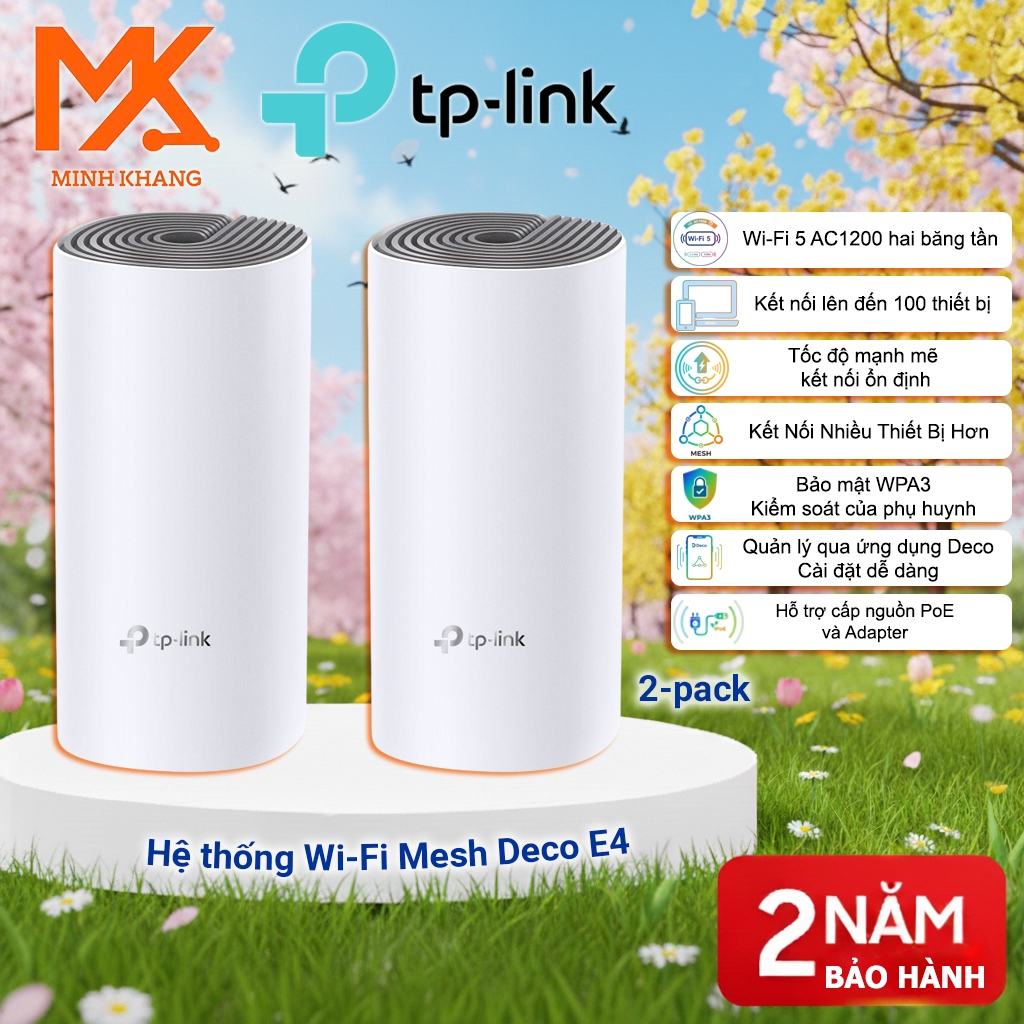 [TP-Link Chính Hãng] Hệ Thống Wi-Fi Mesh TP-Link Deco E4 AC1200 – Phủ Sóng Toàn Nhà, Kết Nối Ổn Định